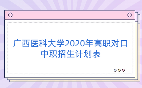 广西医科大学2020年高职对口中职招生计划