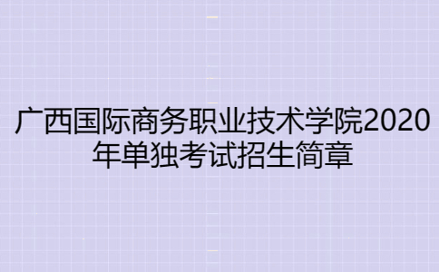 广西国际商务职业技术学院2020年单独考试招生简章